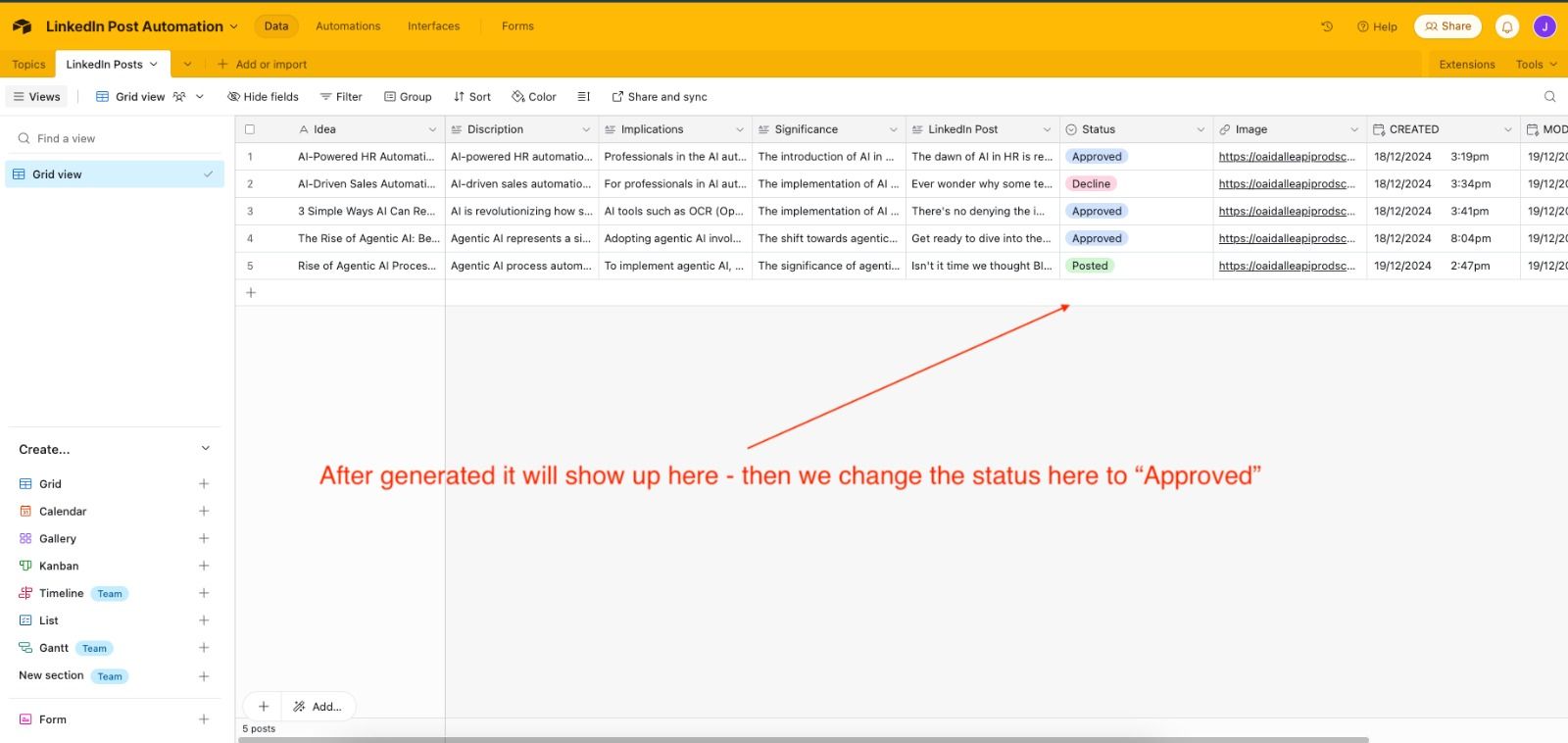 LinkedIn Post Automation - LinkedIn Post Table