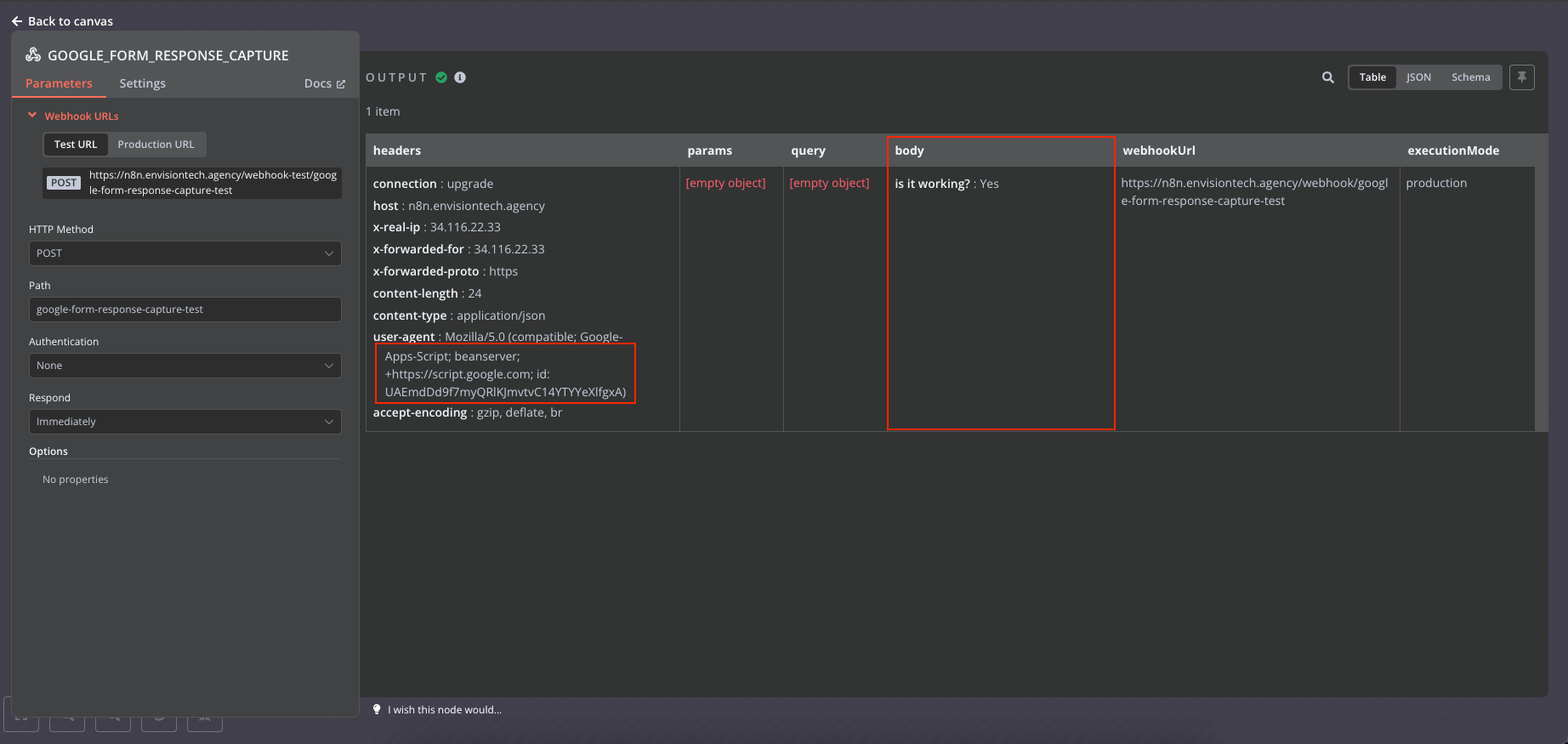 google form response captured n8n