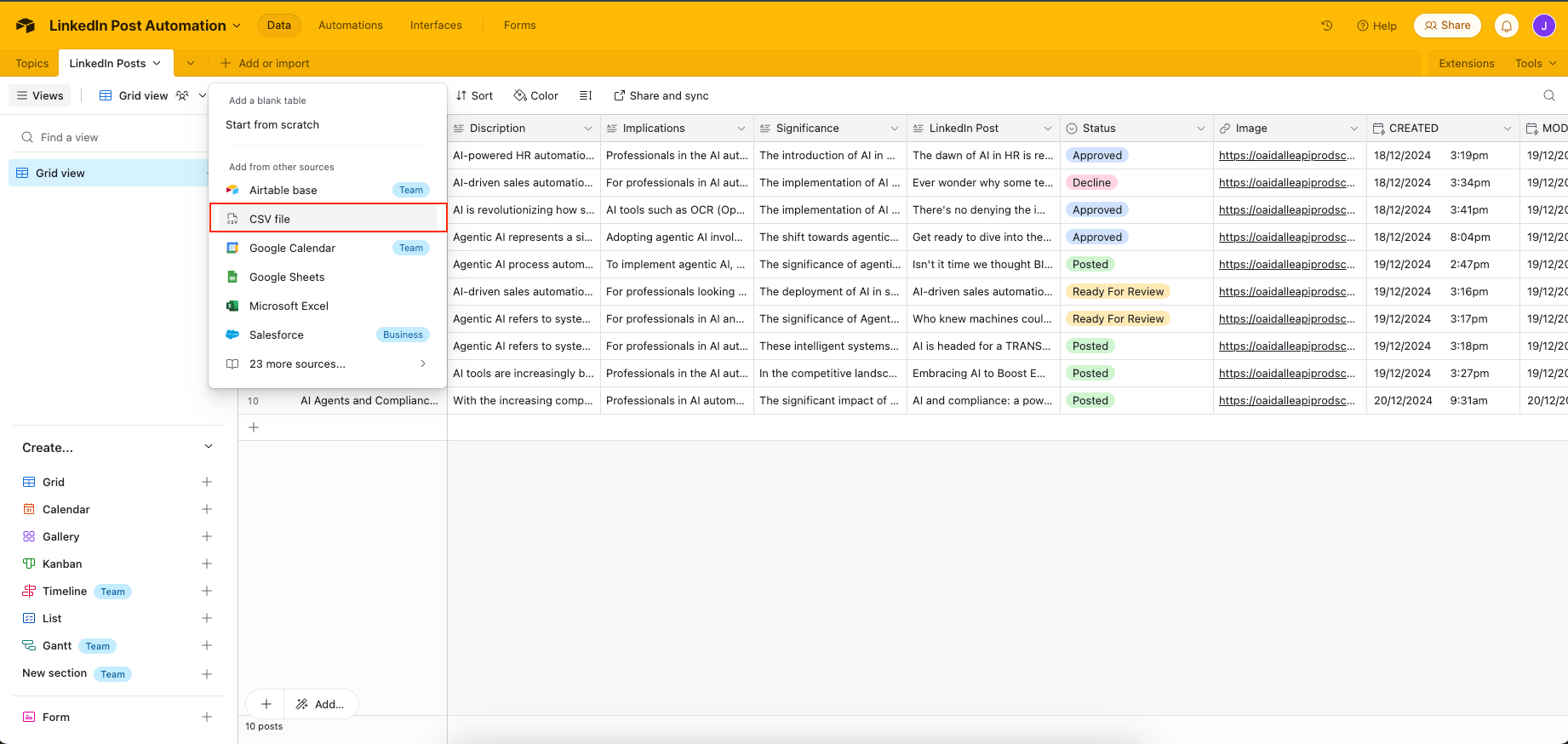 LinkedIn Post Automation - Import CSV