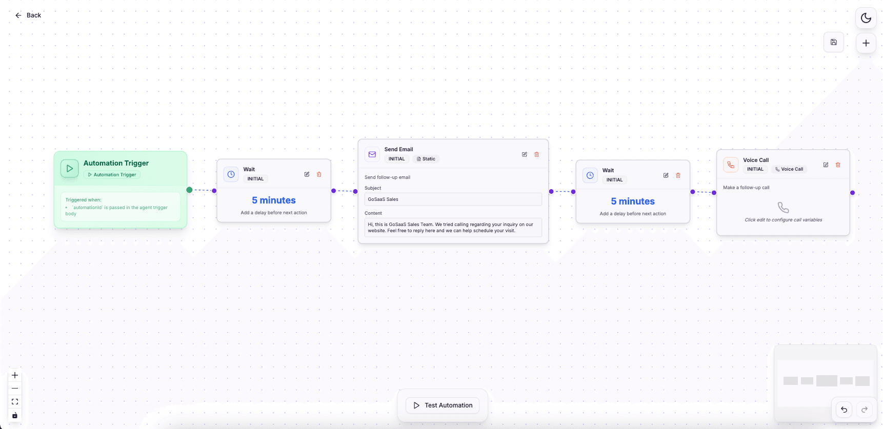 RecallSync B2B SaaS lead response automation workflow — inbound lead triggers AI qualification call with follow-up sequence