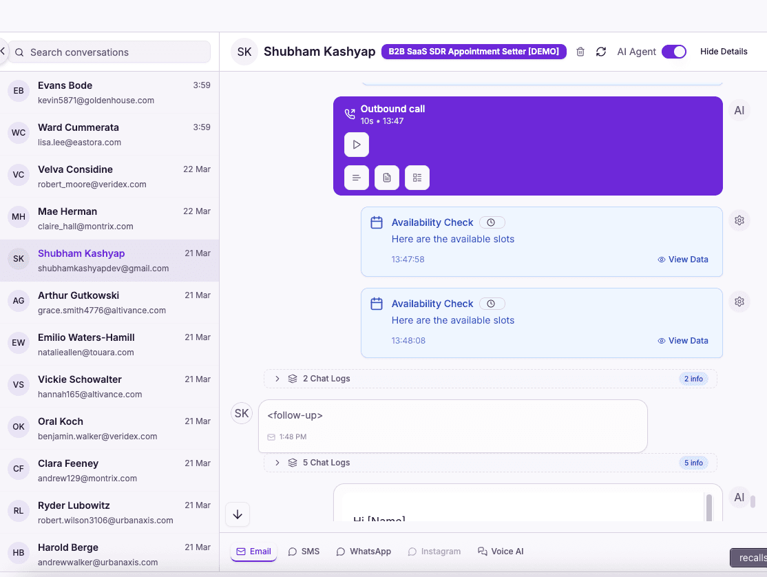 AI B2B lead qualification conversation — inbound prospect engaged and qualified by RecallSync