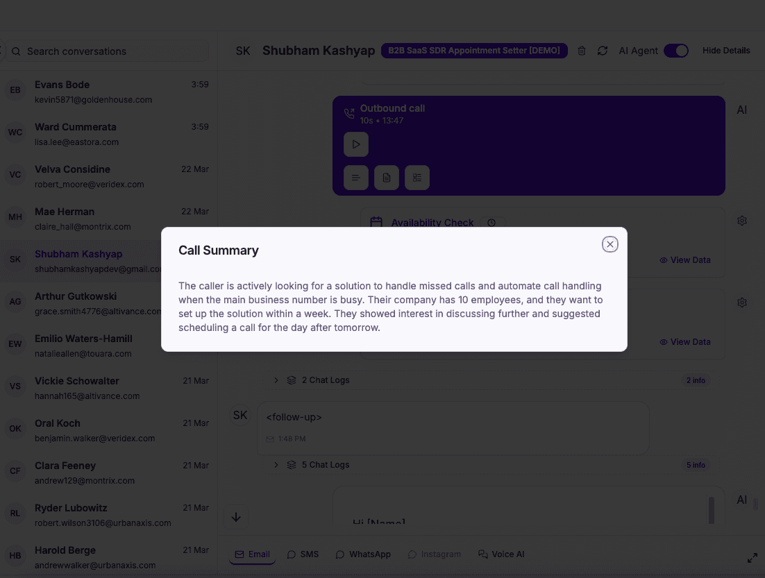 B2B SaaS AI call summary email — qualification details and next steps captured from the conversation