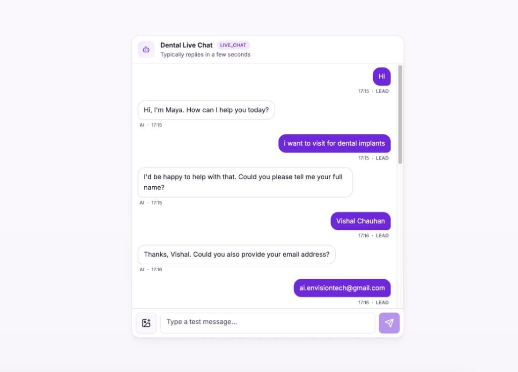 Live chat qualifying a dental patient before booking