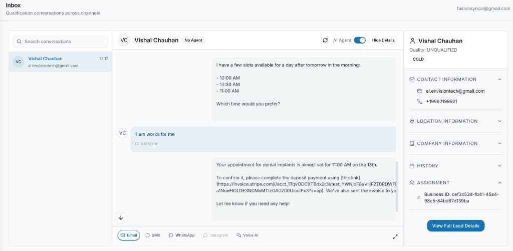 Unified omnichannel inbox in FusionSync Client Acquisition System